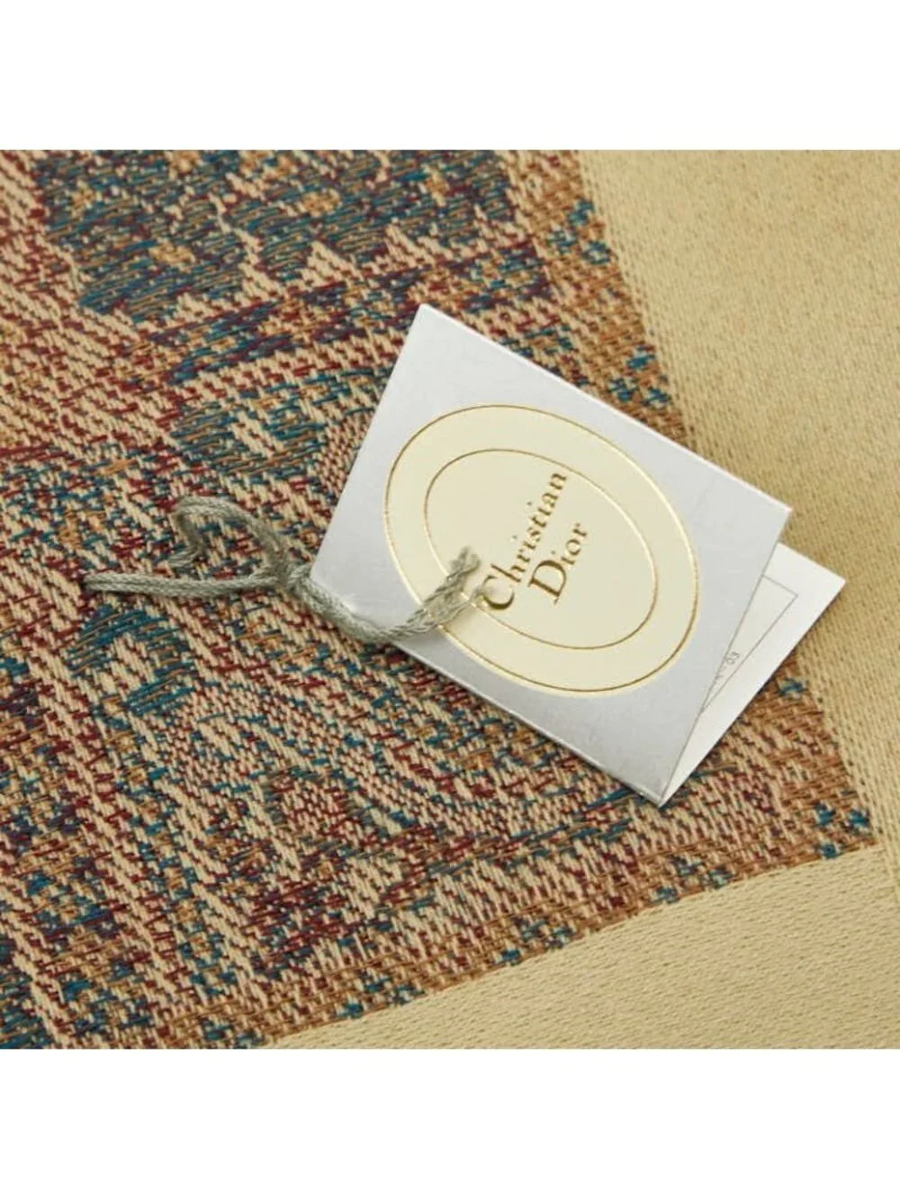 Dior Logo Paisley Fringe Shawl Beige Brown Wool Scarf